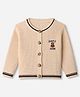 Simply Knitted Full Sleeves Front Open Sweater With Bear Embroidery - Beige