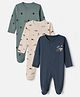 I Bears Interlock Knit Full Sleeves Sleep Suits with Cactus & Island Print Pack Of 3 - Navy Blue Aqua Blue Cream