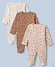 I Bears Cotton Interlock Knit Full Sleeves Sleep Suits with Animal & Tropical Print Pack of 3 - Brown Beige & Cream