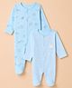 I Bears Interlock Knit Full Sleeves Striped Sleep Suits with Sheep Print Pack Of 2 - Light Blue