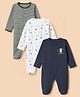 I Bears Interlock Knit Full Sleeves Sleep Suits with Jungle Animal Print Pack Of 3 - Navy Blue Olive Green White