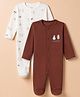 I Bears Cotton Interlock Knit Full Sleeves Sleep Suits with Animal Print Pack of 2 - Brown & Offwhite