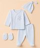 I Bears Interlock Knit Full Sleeves T-Shirt & Pajama Night Suit with Cap and Mittens with Teddy Print & Checks - Light Blue