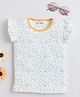 BABY NATION Cotton Knit Frill Sleeves Floral Printed Top - White