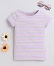 BABY NATION Cotton Knit Half Sleeves Striped Tee - Purple