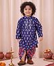 BownBee Pure Cotton Woven Full Sleeves Ethnic Motifs Printed Lace Embellished Kurta Dhoti Set - Purple