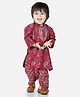 BownBee Pure Cotton Woven Full Sleeves Kurta Dhoti Set With Floral Print & Lace Neck Detailing - Pink