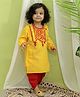 BownBee Cotton Woven Full Sleeves Embroidered Bangali Style Kurta With Dhoti Set - Yellow