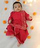 BownBee Pure Cotton Woven Full Sleeves Kurta & Dhoti Set With Booties - Red