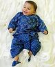 BownBee Pure Cotton Woven Full Sleeves Printed Kurta & Dhoti Set With Booties - Blue