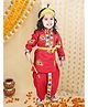 BownBee Cotton Blend Full Sleeves Embroidered Kanhaiya Dhoti & Kurta Set With Mukut Bansuri Belt - Red