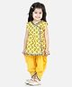 BownBee Cotton Woven Sleeveless Cow Printed Kurta With Dhoti Set - Yellow