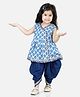 BownBee Cotton Woven Sleeveless Cow Printed Kurta With Dhoti Set - Light Blue