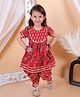 BownBee Cotton Woven Half Sleeveless Floral Printed Kurta With Dhoti Set - Red