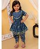 BownBee Cotton Woven Half Sleeveless Floral Printed Kurta With Dhoti Set - Blue