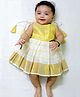 BownBee Pure Cotton Woven South Indian Sleeveless Dress With Golden Print - White