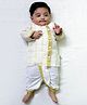 BownBee Pure Cotton Woven South Indian Full Sleeves Kurta Dhoti Set With Lace Detailing -OffWhite