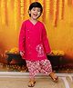 BownBee Pure Cotton Woven Full Sleeves Cat Embroidered Kurta & Printed Dhoti Set - Pink
