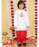 BownBee Cotton Woven Full Sleeves Floral Embroidered Bangali Style Kurta With Dhoti Set - White & Red