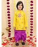 BownBee Cotton Woven Full Sleeves Floral Embroidered Bangali Style Kurta With Dhoti Set - Yellow & Purple