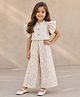 The Magic Wand Cambric Woven Ruffle Sleeves Chevron Printed Top & Pants Set - Off White
