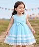 Babyhug Mesh Woven Sleeveless Party Dress With Bow Applique & Stone Embellishment - Light Blue
