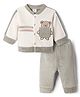 Mom's pet Fleece Knit Full Sleeves Bear Patch Detailed Tee & Joggers Set - Green
