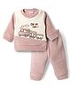Mom's pet Fleece Knit Full Sleeves Train Embroidered Pre Winter Sweatshirt & Joggers Set - Dark Pink Color