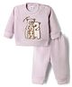 Mom's pet Fleece Knit Full Sleeves Bear Family Embroidered Pre Winter Sweatshirt & Joggers Set - Purple