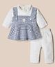 Mom's pet Fleece Knit Full Sleeves Checked & Floral Applique Detailed Dress With Leggings - Grey