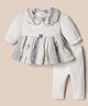 Mom's pet Fur Knit Full Sleeves Floral Applique Detailed Pre Winter Dress With Leggings - Grey