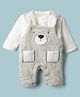 Mom's pet Fur Knit Bear Designed Dungaree Style Winter Romper With Full Sleeves Tee - Grey