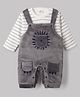 Mom's pet Fur Knit Animal Designed Dungaree Style Winter Romper With Full Sleeves Striped Tee - Grey