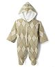Mom's pet Fleece Knit Full Sleeves Geometric Printed Hooded Footed Winter Romper - Green