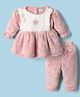 Mom's Pet Fur Knit Full Sleeves Floral Applique Detailed Dress With Leggings - Peach