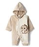 Mom's pet Fleece Knit Full Sleeves Deer Patch Detailed Hooded Pre Winter Romper - Brown