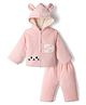 Mom's pet Cotton Spandex Woven Full Sleeves Eyes Embroidered Hooded Quilted Winter Jacket & Pant Set - Pink
