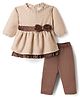 Mom's Pet Jacquard Knit Full Sleeves Bow Applique Detailed Winter Dress With Leggings - Brown