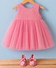 Babyhug Mesh Woven Sleeveless Party Dress With Floral Work & Booties - Pink