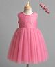 Babyhug Woven Sleeveless Party Wear lace yoke dress and bow at back with Matching head band 3-4Y DUSTY PINK