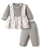 Mom's Pet Velvet Knit Full Sleeves Animals Printed Winter Pinafore Dress With Leggings - Grey