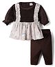 Mom's Pet Velvet Knit Full Sleeves Animals Printed Winter Pinafore Dress With Leggings - Brown