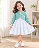 The Magic Wand Woven Polka Dots Printed Dress With Full Sleeves Solid Jacket - Mint