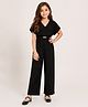 Little Marine Cotton Blend Knit Half Sleeves Solid Jumpsuit - Black