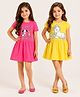 Little Marine Cotton Knit Pack Of 2 Half Sleeves Animals & Unicorn Printed Dresses - Pink & Yellow