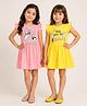 Little Marine Cotton Knit Pack Of 2 Frill Sleeves Animals & Typography Printed Dresses - Light Pink & Yellow