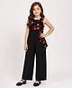 Little Marine Rayon Knit Sleeveless Floral Printed Jumpsuit - Black