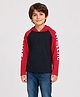 Little Marine Cotton Knit Full Sleeves Colour Blocked Hooded Tee - Navy Blue & Red