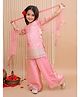 KID1 Woven Three Fourth Sleeves Floral Embroidered Kurti & Palazzo With Dupatta Set - Pink