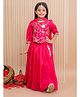 KID1 Woven Three Fourth Sleeves Floral Embroidered Sequins Embellished Lehenga & Choli With Dupatta Set - Pink